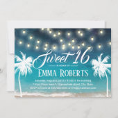 Sweet 16 String Lights Summer Beach Palm Trees Einladung (Vorderseite)