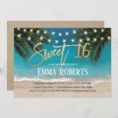 Sweet 16 String Lights Tropical Beach Einladung (Vorne/Hinten)