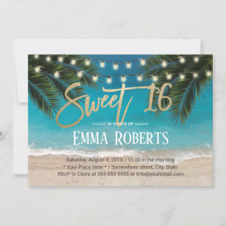 Sweet 16 String Lights Tropical Beach Einladung