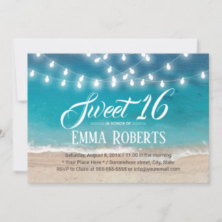 Sweet 16 Summer Beach & String Lights Einladung
