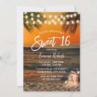 Sweet 16 Summer Sunset Beach Glow Mason Jar Einladung
