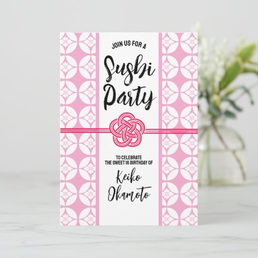 Sweet 16 Sushi Party 花 菱 七 宝 Hanabishi Shippo 紋 Einladung (Stehend Vorderseite)