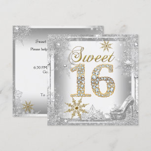 Sweet 16 Süße Sechzehn Silber Weiß Gold Elite Einladung