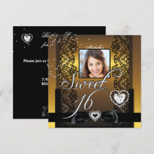 Sweet 16 Sweet Sixteen Gold Schwarz Spitze Foto Einladung