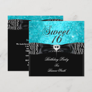 Sweet 16 Sweet Sixteen Türkis Schwarz Zebra Einladung