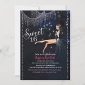 Sweet 16 Swing Girl With Silver Disco Glitter Einladung (Vorderseite)