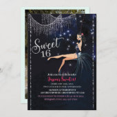 Sweet 16 Swing Girl With Silver Disco Glitter Einladung (Vorne/Hinten)