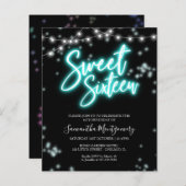 Sweet 16 Tage Aquamarin Neon Glow Budget Einladung (Vorne/Hinten)