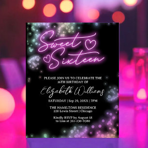 Sweet 16 Tage farbenfrohe Neon Glow Budget Einladu