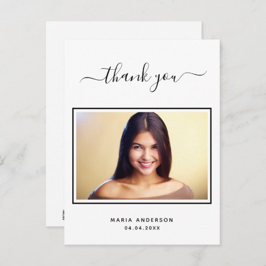 Sweet 16 thank you custom foto black white postkarte (Vorne/Hinten)