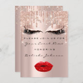 Sweet 16. Tropfen Glitzer Bridal Makeup Rote Lippe Einladung (Vorne/Hinten)