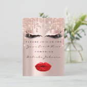 Sweet 16. Tropfen Glitzer Bridal Makeup Rote Lippe Einladung (Stehend Vorderseite)