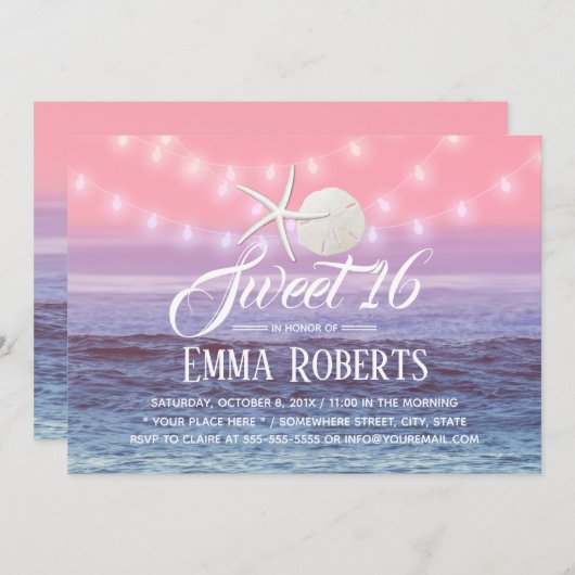 Sweet 16 Tropical Beach Starfish & Sand Dollar Einladung (Vorne/Hinten)