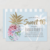Sweet 16 Tropical Floral Ananas & Palme Tree Einladung (Vorne/Hinten)