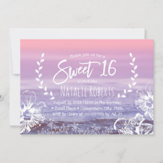 Sweet 16 Tropical Floral Elegant Pink Beach Einladung