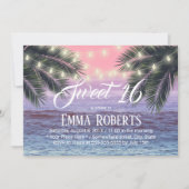 Sweet 16 Tropical Palm Tree Beach String Lights Einladung (Vorderseite)