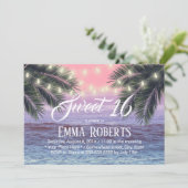 Sweet 16 Tropical Palm Tree Beach String Lights Einladung (Stehend Vorderseite)