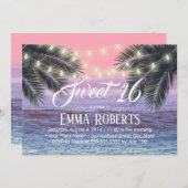 Sweet 16 Tropical Palm Tree Beach String Lights Einladung (Vorne/Hinten)