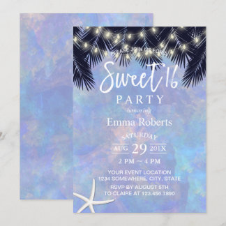 Sweet 16 Tropical Palm Tree Elegante Wasserfarbe Einladung