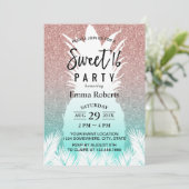 Sweet 16 Tropical Pineaple Rose Gold Glitzer Einladung (Stehend Vorderseite)