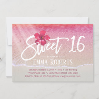 Sweet 16 Tropical Pink Beach Red Blume Einladung