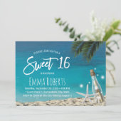 Sweet 16 Tropical Starfish Beach Message in Flasch Einladung (Stehend Vorderseite)