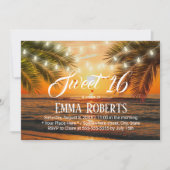 Sweet 16 Tropical Sunset Beach String Lights Einladung (Vorderseite)