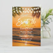Sweet 16 Tropical Sunset Palm Beach Einladung (Stehend Vorderseite)