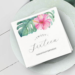 Sweet 16 Tropical Thema Geburtstag Wasserfarbe Serviette