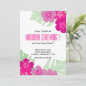 SWEET 16 Tropischer GEBURTSTAG LUAU Rosa Blütenblu Einladung (Stehend Vorderseite)