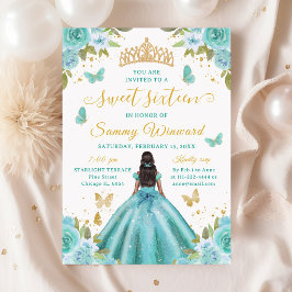 Sweet 16 Turquoise Princess African American Girl Einladung