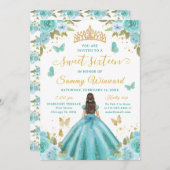 Sweet 16 Turquoise Princess Brunette Girl Einladung (Vorne/Hinten)