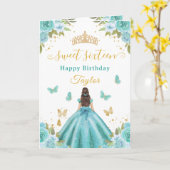 Sweet 16 Turquoise Princess Brunette Girl Karte (Gelbe Blume)