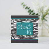 Sweet 16 Turquoise Zebra Einladungen (Stehend Vorderseite)