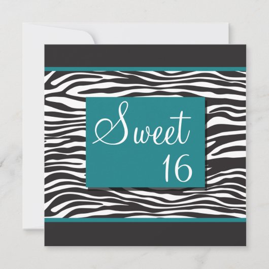 Sweet 16 Turquoise Zebra Einladungen (Vorderseite)