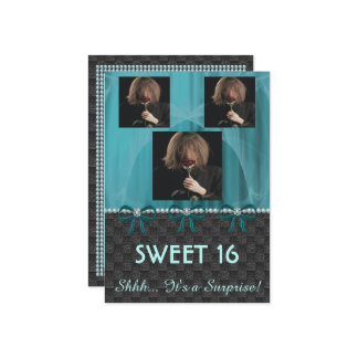Sweet 16 Überraschendes Party Aquamarin Blue Silk  Einladung