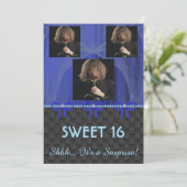 Sweet 16 Überraschendes Party Blau Seide & Perlen  Einladung (Stehend Vorderseite)