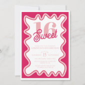 Sweet 16 Vibrant Pink Retro Wavy Sechzehnte Einladung (Vorderseite)