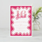 Sweet 16 Vibrant Pink Retro Wavy Sechzehnte Einladung (Stehend Vorderseite)
