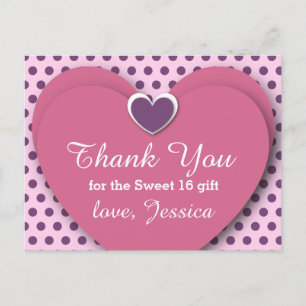SWEET 16 Vielen Dank Herzens Dots B03 LILA Postkarte