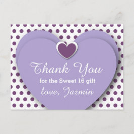 SWEET 16 Vielen Dank Herzens Lila Polka Dots B05 Postkarte