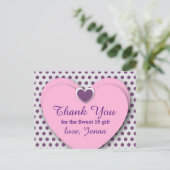 SWEET 16 Vielen Dank Herzens Lila Polka Dots B07 Postkarte (Stehend Vorderseite)