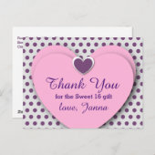 SWEET 16 Vielen Dank Herzens Lila Polka Dots B07 Postkarte (Vorne/Hinten)
