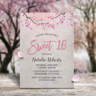 Sweet 16 Vintag Pink Blütencreme Blossom Einladung