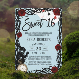 Sweet 16 Vintage Alice im Wunderland Mädchen Gebur Einladung