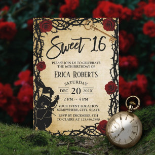 Sweet 16 Vintage Alice im Wunderland Thorn & Rose Einladung