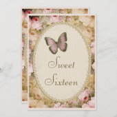 Sweet 16 Vintage Rose Schmetterling & Musiknote Einladung (Vorne/Hinten)