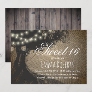 Sweet 16 Vintage Tree String Lights Old Page Einladung