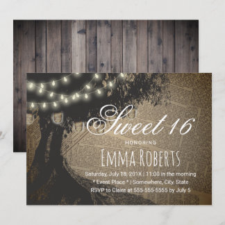 Sweet 16 Vintage Tree String Lights Old Page Einladung