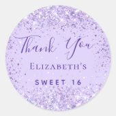Sweet 16 violet Glitzer Name Vielen Dank Runder Aufkleber (Vorderseite)